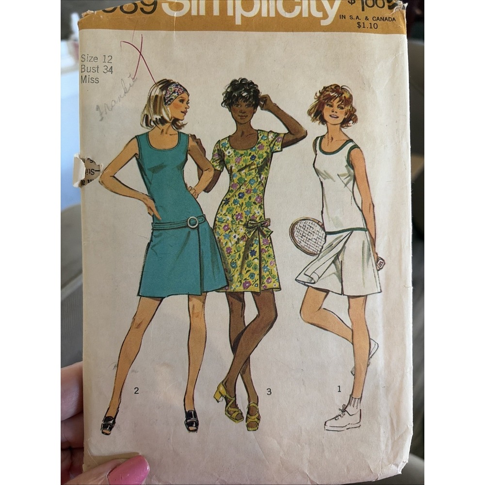 Vintage 1972 Simplicity 9989 Mini Skirt Dress Pantdress Sewing Pattern Size 12
